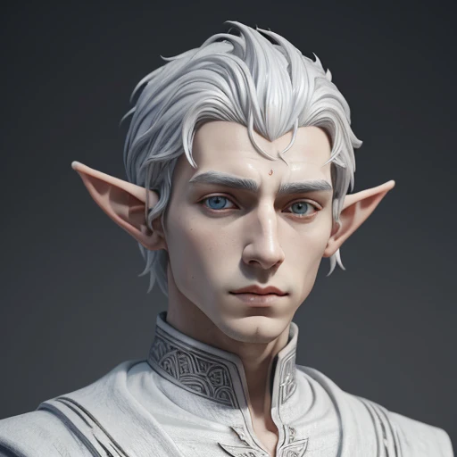 (masterpiece), (best quality),(portrait),(bust up),1boy,solo, animation style render, 3D, (pixer style) ,(clay) ,(sharp focus),((look at viewer)),elf, elf priest,(silver hair),adult, (ancient:1), ancient luxurious long clothes,(simple background:1）