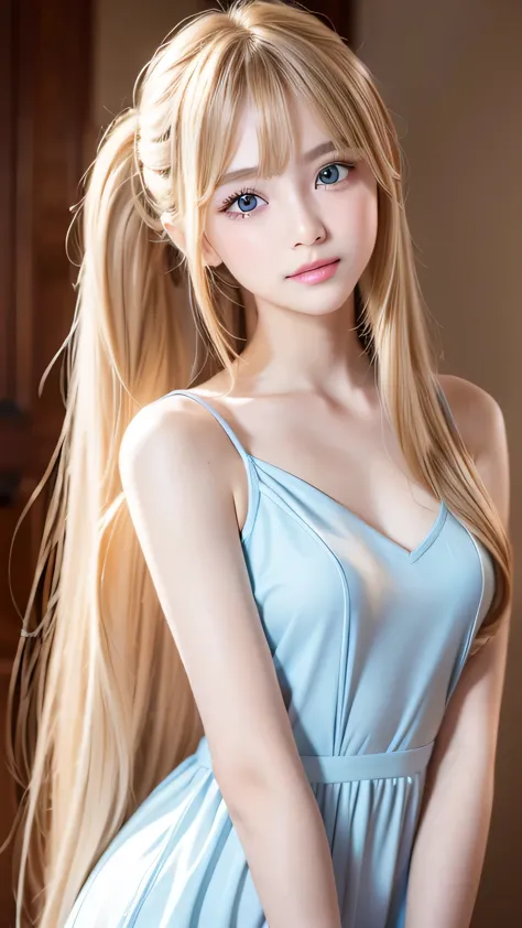 The most beautiful face in the world、Very beautiful super long silky golden shiny blonde hair、Shiny, silky, super long straight ...