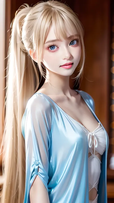 The most beautiful face in the world、Very beautiful super long silky golden shiny blonde hair、Shiny, silky, super long straight ...