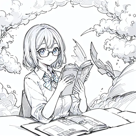 A girl,close up, wearing white shirt, reading a book, (best quality:1.3), (highres:1), (detailed:1.3), (incredible:1.3), (perfec...