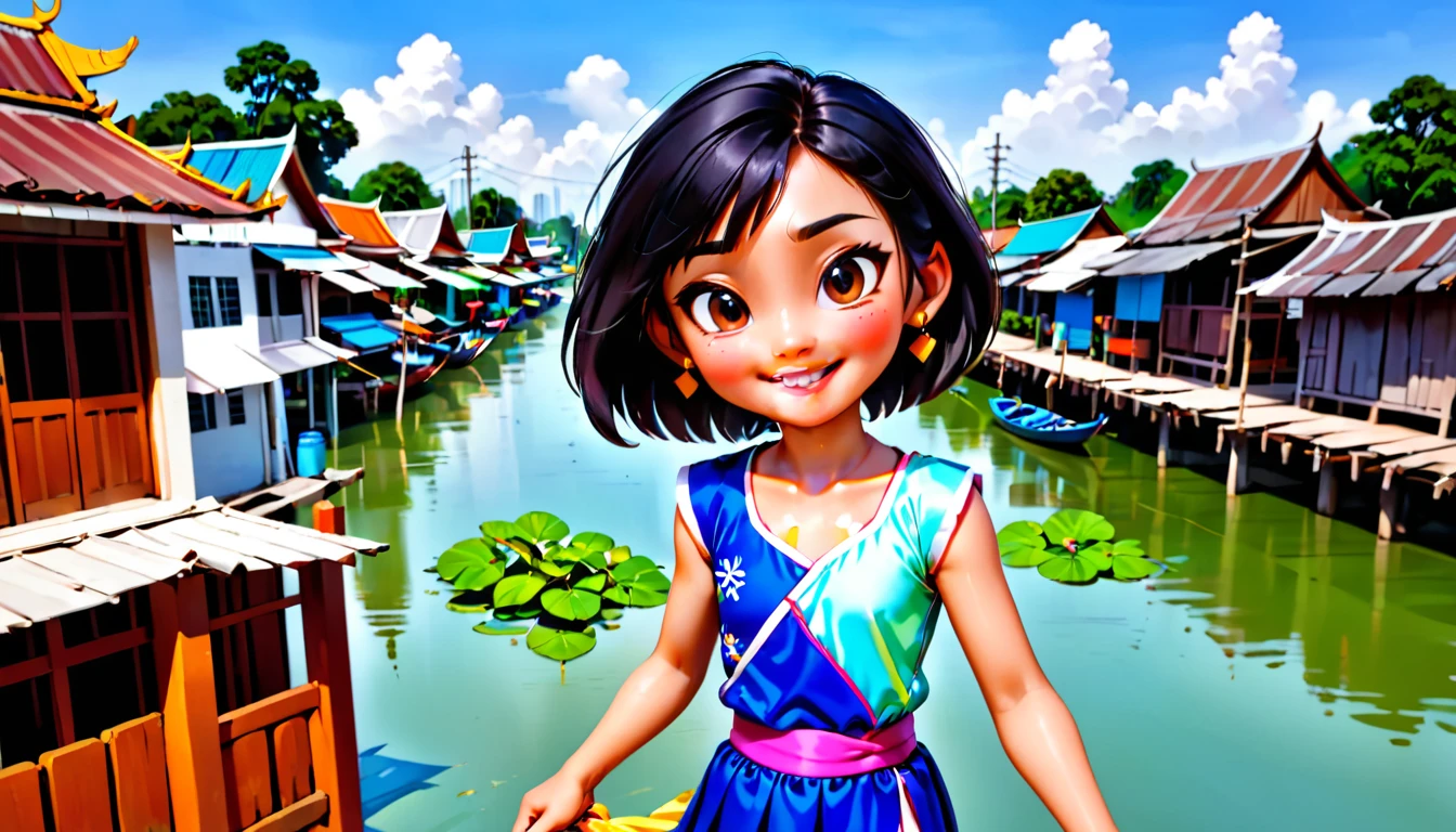 在湄南河沿岸的一个小村庄里，有一个女孩名叫 Khwan.(6岁) 她是一个开朗的人, 明亮的, 和冒险 .