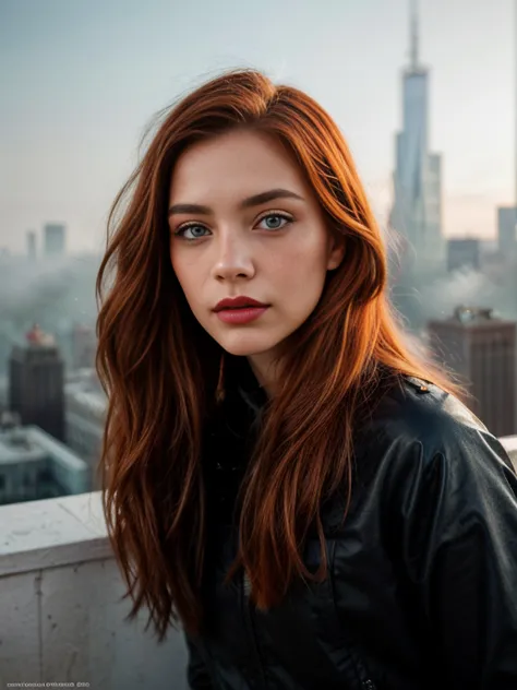 16k, HDR, RTX, photorealistic, 1 beautiful redhead woman with small freckles on her cheeks, cute, lips, red lipstick, long hair,...