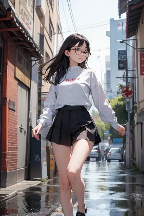 Highest quality、masterpiece、High sensitivity、High resolution、Detailed Description、Slender women、Slim Body、Glasses、Casual clothes...