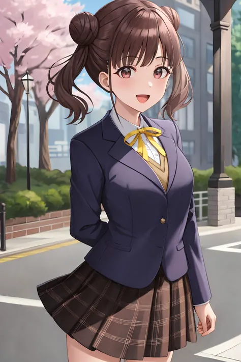 masterpiece, best quality, highres, 8k, (ultra-detailed eyes:1.1), 
aachiyoko, 17 years old, double bun, twintails, 
neck ribbon...