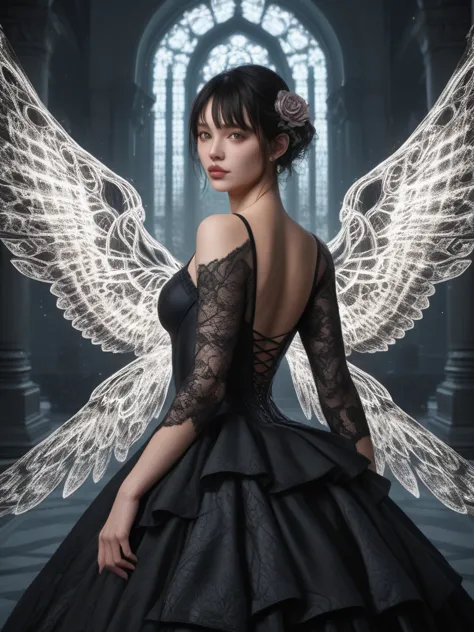 a beautiful flower angel, futuristic gothic style, extremely detailed face and body, anime-inspired, photorealistic, cinematic l...