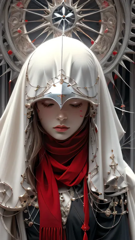 Shadrach Yaroselev&#39;s《goddess》, Gothic Future Style, Dark white and light red, Highly detailed illustration, Ultra-high defin...