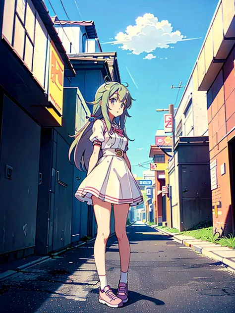 kawaii anime girl standing in a landscape