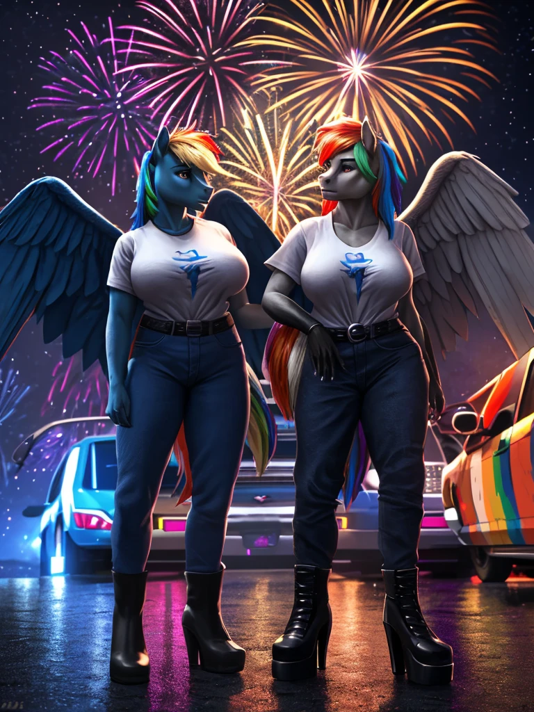 A beautiful anthro pony rainbow dash, 1girl, fireworks, night - SeaArt AI