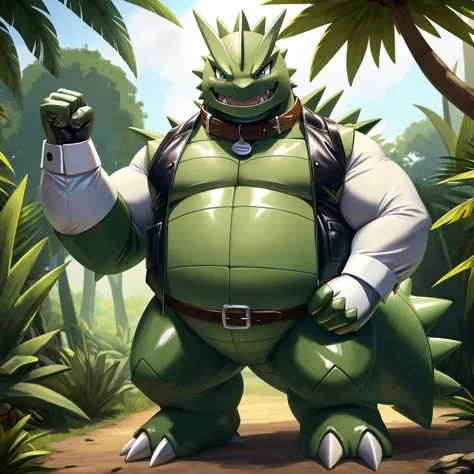 solo, male, fat, extremely obese, gentleman, dapper professor tyranitar, blue eyes, (posing:1.3), (soft shading), 4k, hi res, ((...