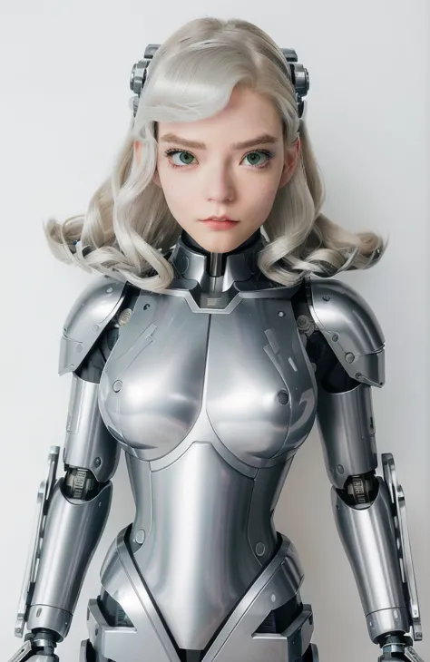 Anime - Styled woman in a futuristic suit with a big breast, cyborg - girl with silver hair, cute cyborg girl, mulher ciborgue d...