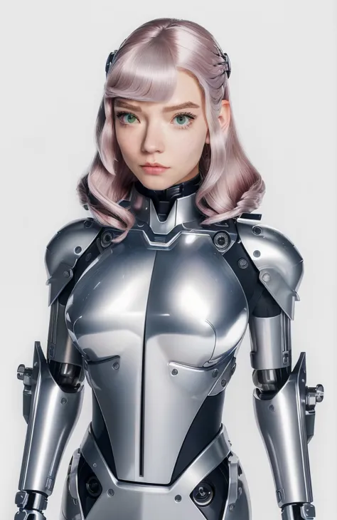 Anime - Styled woman in a futuristic suit with a big breast, cyborg - girl with silver hair, cute cyborg girl, mulher ciborgue d...