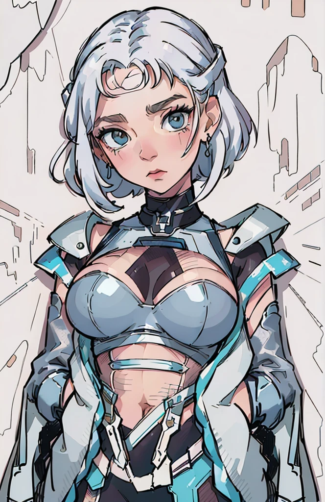 Anime - Mulher estilizada em um traje futurista com seios grandes, Ciborgue - Garota with silver hair, cute garota ciborgue, mulher ciborgue de anime perfeita, Ciborgue - Garota, anime mangá robô!!  anime, garota ciborgue, linda garota ciborgue, anime robótico misturado com orgânico, anime cyborg, garota robô, Garota andróide perfeita, garota com armadura cibernética mecha