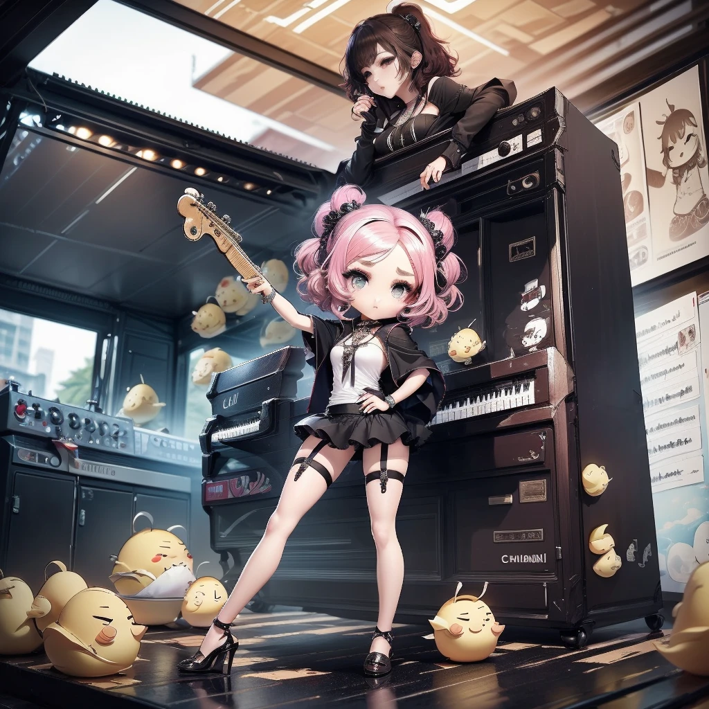 ​obra maestra、de primera calidad、ultra detallado、(Chibi Chara　músicos:1.2)、(Artista Fotografía Imágenes De Sabores:1.2)、voces de la banda、