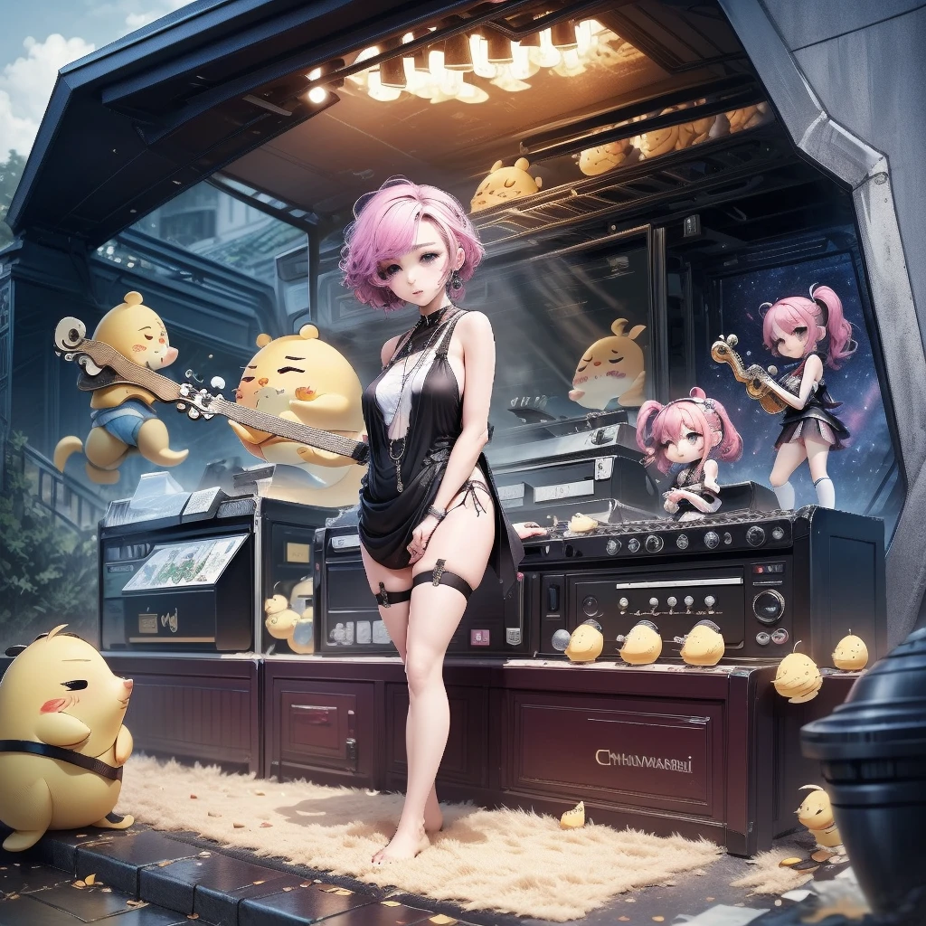 chef d&#39;oeuvre、qualité supérieure、ultra-détaillé、(Chibi Chara　les musiciens:1.2)、(Images de saveurs de photographie d&#39;artiste:1.2)、chant du groupe、