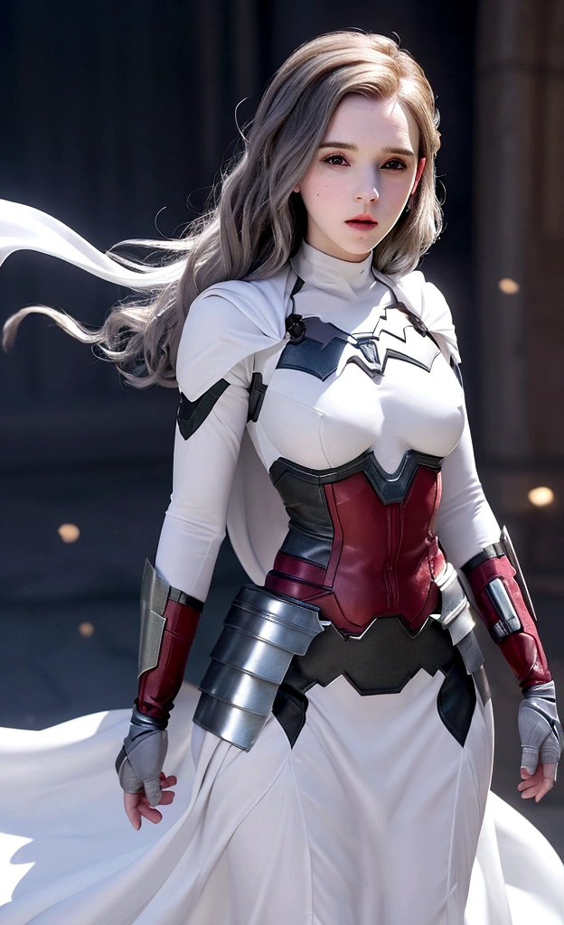 1girl, Merge Emma Watson mix Scarlett Johansson, (big breasts sticking out:2, small waist, medium hips), gray color ironman slim fit dressed, pale white batman slim fit armor, black color wonder-woman dress armor