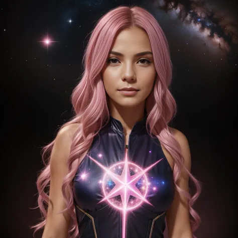 1 girl, star mage, pink haare maria chiquinha, cosmic comets,