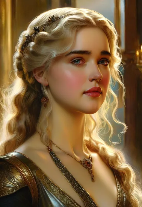 Masterpiece, Daenerys portrait by Albert Lynch, Abbott Henderson Thayer, high detail, best quality, HairDetail
