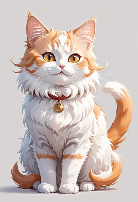 in the style of tok, highest quality, cute cat, cartoon cat, munchkin cat, white and orange cat, looking at the viewer, smiling,...