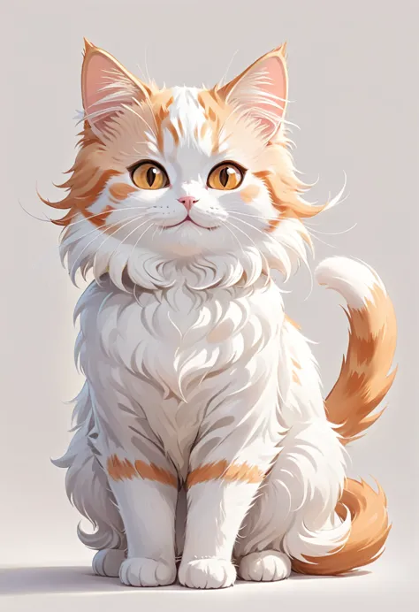 in the style of tok, highest quality, cute cat, cartoon cat, munchkin cat, white and orange cat, looking at the viewer, smiling,...