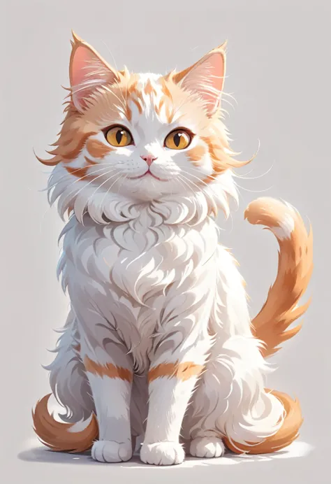 in the style of tok, highest quality, cute cat, cartoon cat, munchkin cat, sticker, white and orange cat, looking at the viewer,...