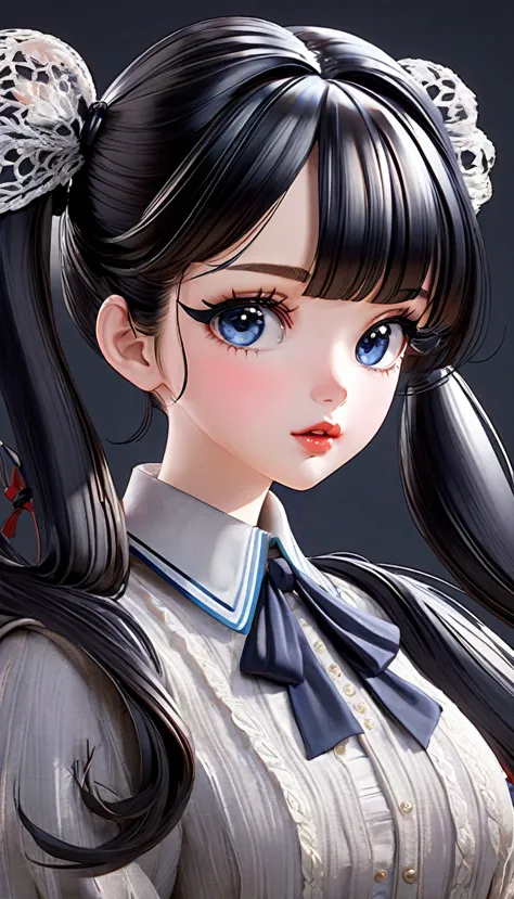 bust:1.5、Cute girl with twin tails、Vintage cartoon style、Messy pen strokes、Attractive look、Beautifully detailed eyes、Beautifully...
