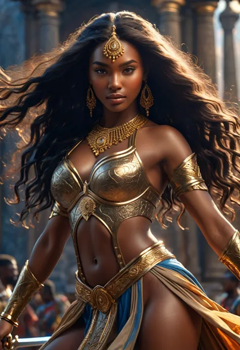 novel in ancient kingdom of ashanti, a beautiful young darkskin woman with (((a long black hair young queen))) with (((a young e...