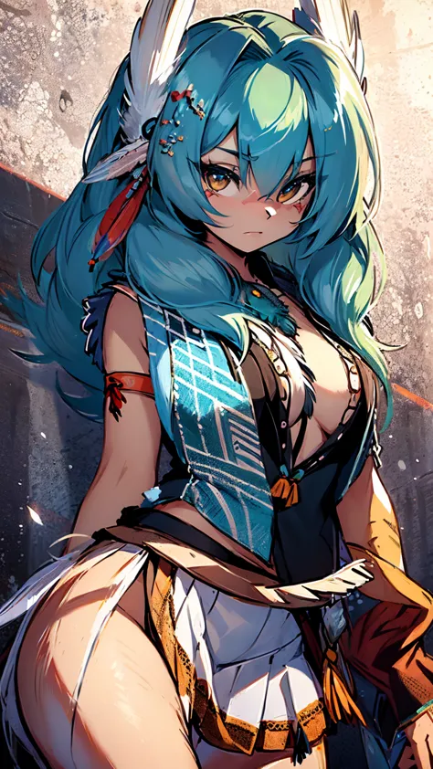 miku hatsune, add high definition_detail:1, blue fur,kitsune ears, tribal tattoo add_detail:1, sensual pose against the wall add...