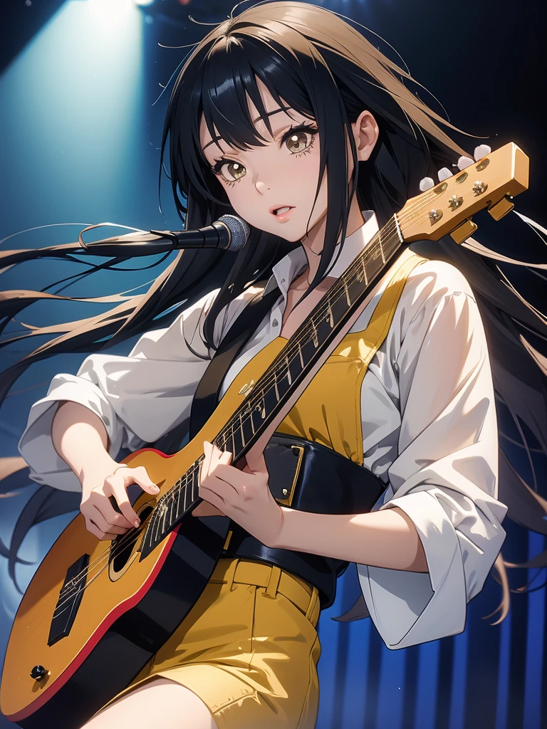 Miko yotsuya playing guitar in concert yelllow eyes long hair