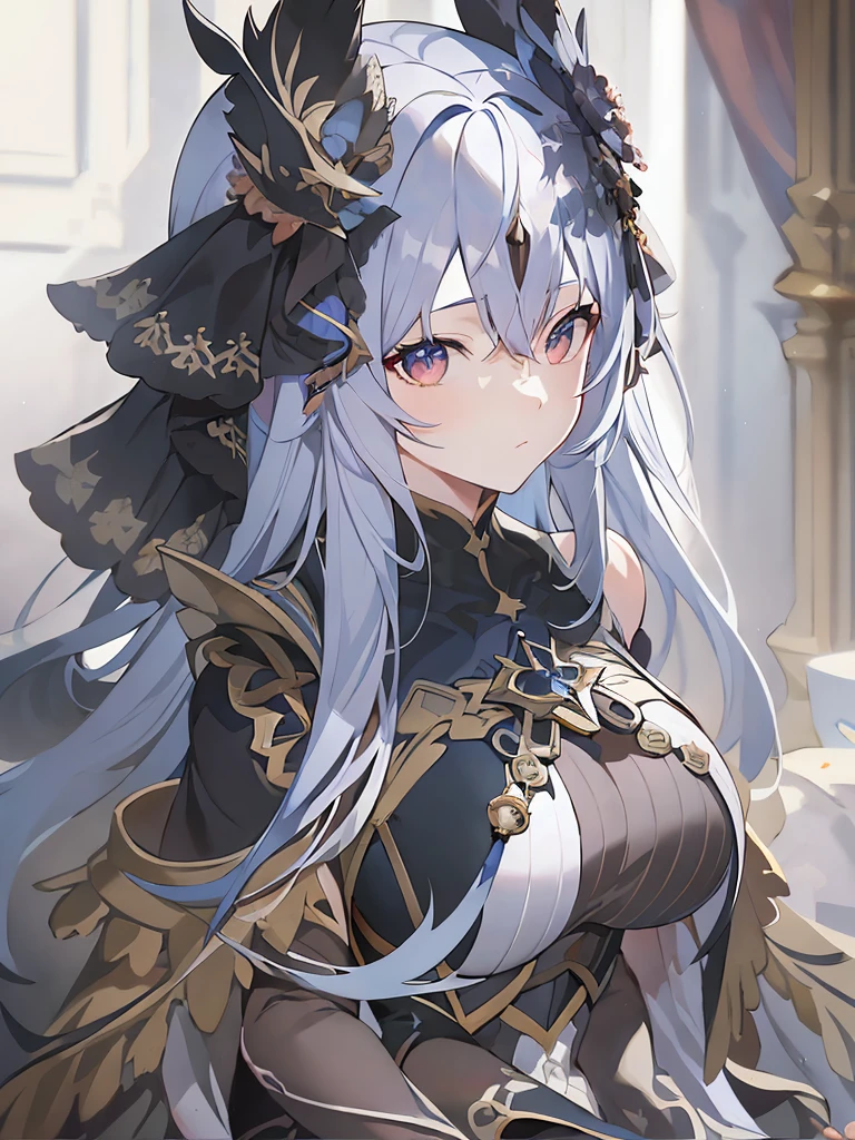 anime - style image of a woman with long white blue hair and a black outfit, high detailed official artwork, trending on artstation pixiv, keqing from genshin impact, ayaka genshin impact, cushart krenz key art feminine, guweiz on pixiv artstation, detailed key anime art, guweiz on artstation pixiv