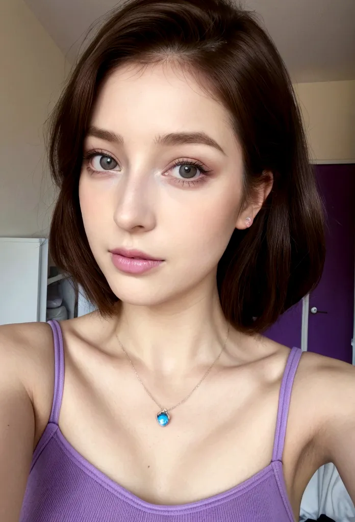 Femme Arafed portant un débardeur et des leggings assortis, fille sexy aux yeux marrons, portrait sophie mudd, cheveux bruns et grands yeux, Selfie d&#39;une jeune femme, Augen dans la chambre, violette myers, sans maquillage, maquillage naturel, Rotation,...