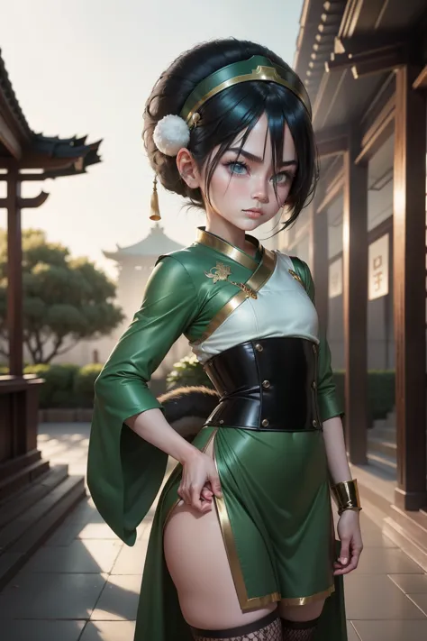 Ultra detailed ,beautiful face , delicada ,Toph beifong , 10 year old  girl ,japonese  girl ,1girl , flat chest , green chinese ...