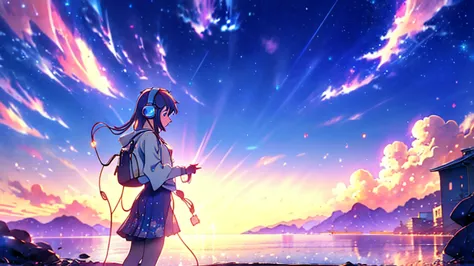 woman wearing headphones, anime style 4 k, anime wallpaper 4k, anime wallpaper 4k, 4k anime wallpaper, anime art wallpaper 4k, a...