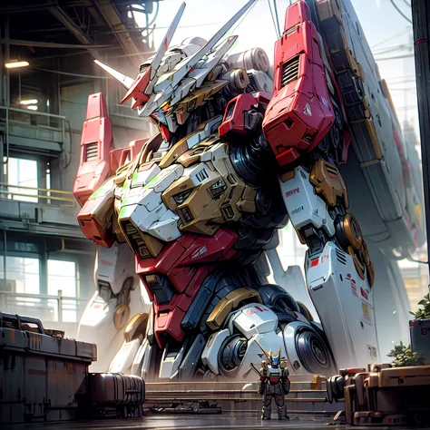 outstanding, best quality, 8k, very detailed cg, gundam robots, giant robot ghosts, modern architecture, intoxicating dusk