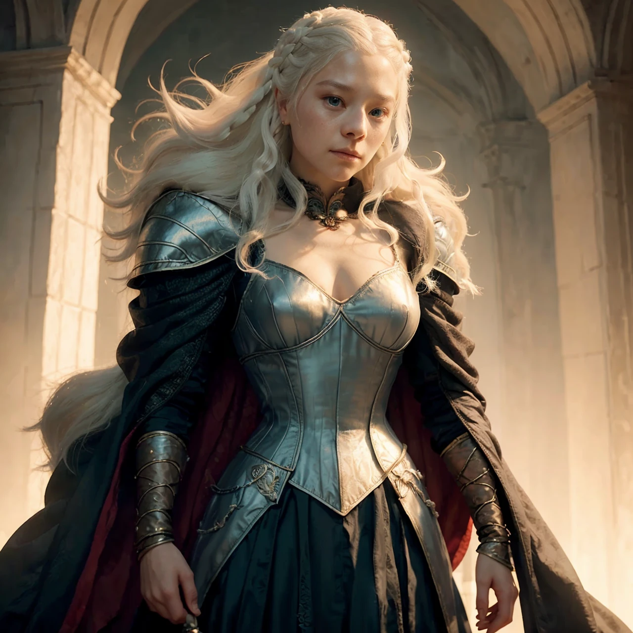 Woman with white long hair, natural white hair, albino woman, wavy hair,braided hair, detailed hairstyle, medieval hairstyle, detailed hairstyle,hair accessories, long hair, complicated hairstyle, front view, medieval woman, game of thrones style, queen, dragon queen,a lot of hair accessories,hd masterpiece, best quality, looking majestic,a painting of a woman with a crown on her head, hyperrealistic fantasy art, beautiful character painting, fantasy portrait art, realistic renaissance portrait, beautiful fantasy art portrait, portrait painting of a princess, realistic fantasy painting, fantasy art portrait, renaissance digital painting, gorgeous digital painting, realistic fantasy artwork, epic fantasy art portrait, detailed matte fantasy portrait, princess portrait