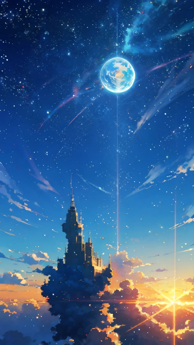 Anime - Stil Szene eines wunderschönen Himmels mit einem Stern und einem Planeten, kosmischer Himmel. von Makoto Shinkai, Anime-Kunst-Hintergrundbild 4k, Anime-Kunst-Tapete 4k, Anime-Kunst-Tapete 8 K, Anime-Hintergrundbild 4k, Anime-Tapete 4k, 4K-Anime-Hintergrundbild, Anime Himmel, tolle Tapete, Anime-Hintergrund, Himmel Planet im Hintergrund, Anime-Hintergrund art no humans landscape