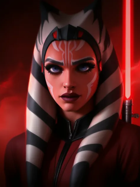 a highly detailed and realistic portrait of Ahsoka Tano, a female Togruta with beautiful detailed eyes, beautiful detailed lips,...