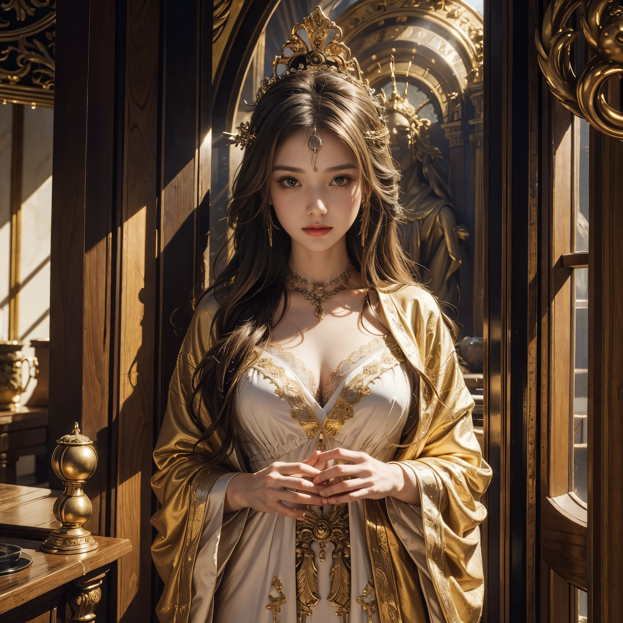 Goddess welcomes you to her private sanctuary, masterpiece, best quality, 8k, closeup, sfw, fine robe