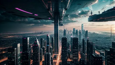 latest technology, flying cars, general shot close up of overcrowded futuristic cyber punk city, cinematic lighting, 4k image, f...