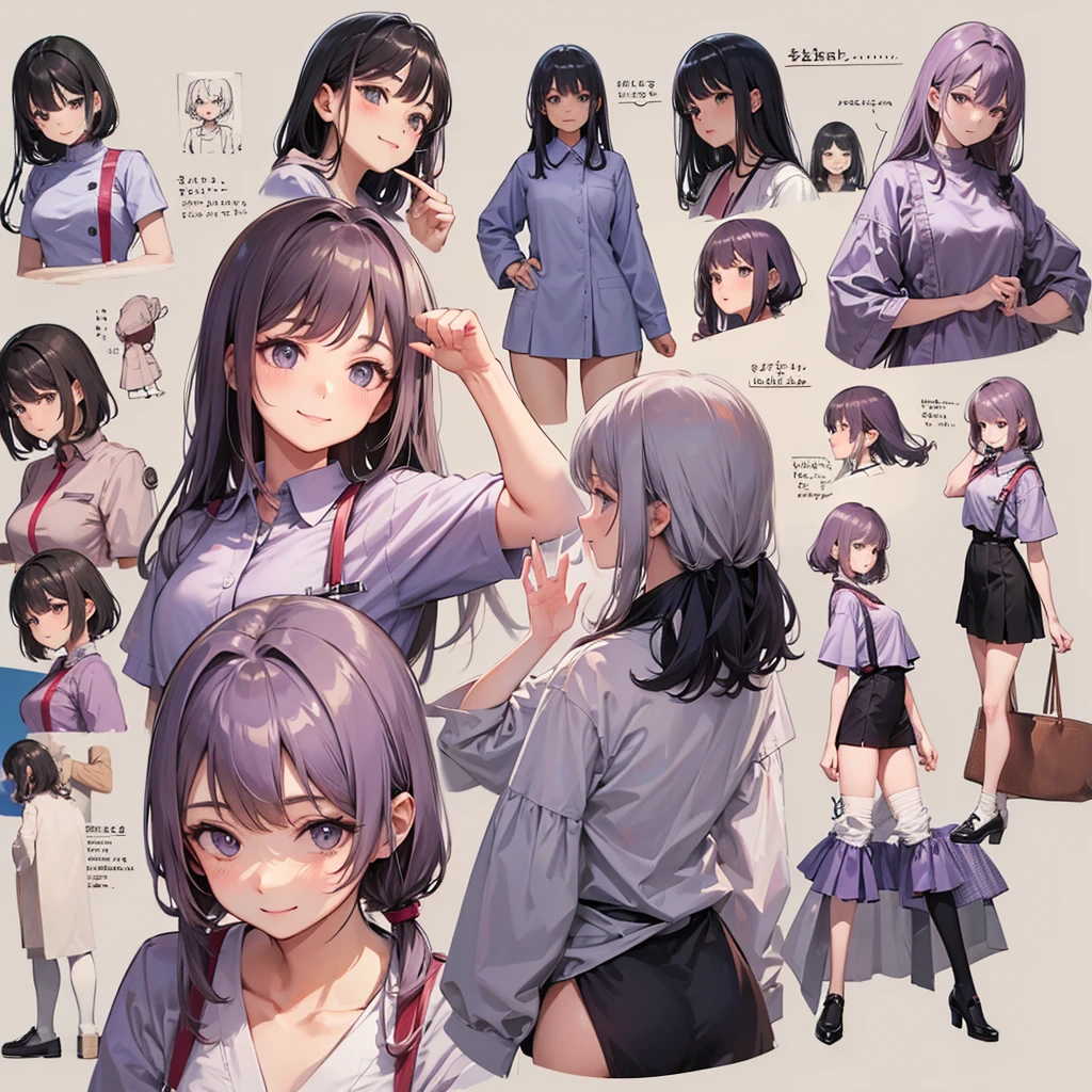 nurse、smile, 4 poses,(Character Sheet:1) (Multiple Views Full Body Upper Body Reference Sheet:1)