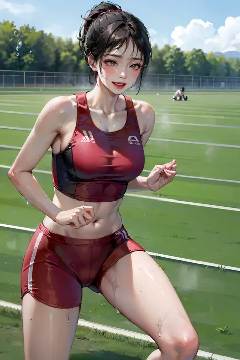 ((masterpiece, Top image quality, high resolution、solo、、Sleeveless on land、track and field athlete、High Ponytail Hairstyle、not g...