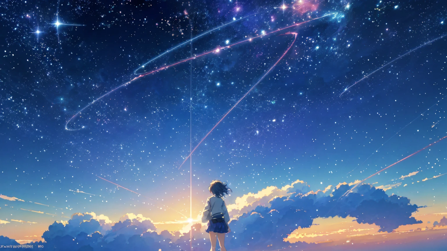 Schöne Anime-Szene am Himmel mit Sternen und Planeten, Weltraumhimmel. von Makoto Shinkai, Anime-Kunst-Hintergrundbild 4k, Anime-Kunst-Hintergrundbild 4k, Anime-Kunst-Hintergründe 8K, Anime-Hintergrundbild 4k, Anime-Hintergrundbild 4k, 4K-Anime-Hintergrundbild, Anime Himmel, Tolle Hintergrundbilder, Anime-Hintergrund, Himmlische Planeten im Hintergrund, Anime-Hintergrund art no humans landscape