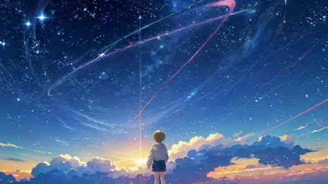 Beautiful sky anime scene with stars and planets, Space Sky. by Makoto Shinkai, anime art wallpaper 4k, anime art wallpaper 4k, ...