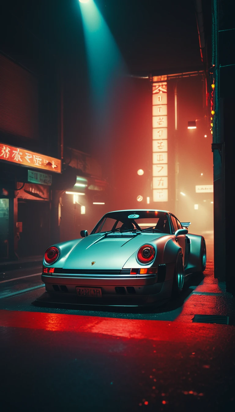 (intrincated details:1.5), (photorealistic), (masterpiece), (photography),  cinematic lighting, (hyperrealistic:1.2), 8K, 300mm
vehicle focus, cyberpunk Porsche 80s car, cyberpunk alley, ground vehicle, motor vehicle, , scenery, solo, night time, wide tyres, autonomous vehicle,(car led lights), steam coming out of the exhausts, (lens flare, film noise, diffused glow.1.5), (reflections and shine:1.5), (diffraction and chromatic aberration:1.5), (without license plate), (extremely shiny car paint), (tires with a lot of negative camber), Drone Cars, simetric design
sparks floating, (dust and scratches film:1.2), (vintage color grading:1.3), dense environment, (old photo style)
 SK_ANALOGFILM 