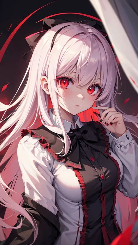 Anime girl with blood in her eyes and a bow tie, gapmoe Yandere, gapmoe Yandere grimdark, With eyes that glow red, Yandere, Red ...
