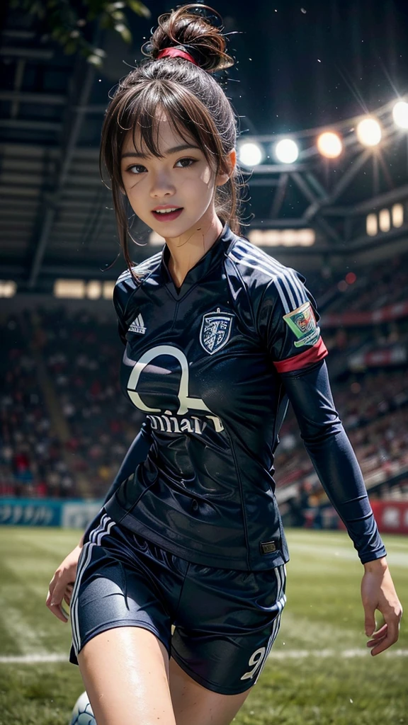 de la máxima calidad, Alta resolución:1.2, Muy detallado, Realista:1.3, ((Mujer hermosa))、((uniforme súper ajustado))、((pechos grandes))、(El abdomen es visible)、(((Uniformes de futbol)))、Colores vibrantes, jugar fútbol,(flequillo contundente)、((varios estilos de cabello))、diferentes colores de cabello、con flequillo、pelo húmedo, concentrate, Chapoteo, Tomas de acción, Manchas de hierba, Suelo fangoso, césped mojado, decidir, Juegos de ritmo rápido, Físico atlético, Balón de fútbol brillante, uniforme mojado, gota de agua, movimiento borroso, concentrarse en la pelota, competición intensa, regate hábil, Juego enérgico, trabajo en equipo, brotes poderosos, brea mojada, Deportes apasionados, Fierce decidir, ambiente húmedo, movimiento fluido, expresión emocional、iluminación dramática, Deportes femeninos, Atletas ávidos, Juegos emocionantes, perdurar, Estado excitado, Velocidad y agilidad, Juego enérgico, 濡れたChapoteo、sonrisa、((Red Uniform))