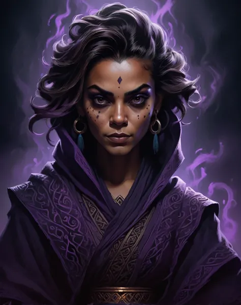 intricate detailed portrait of sombra, 8k, ultra detailed, dark moody colors, dark aura, horror atmosphere, cartoon style, monk ...