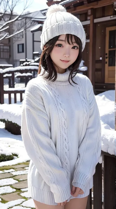 in the snowy debtorest, Japanese Girls, Winter knit sweater, it&#39;s snowing,The pupils shine, short hair, Silver Hair, Realist...