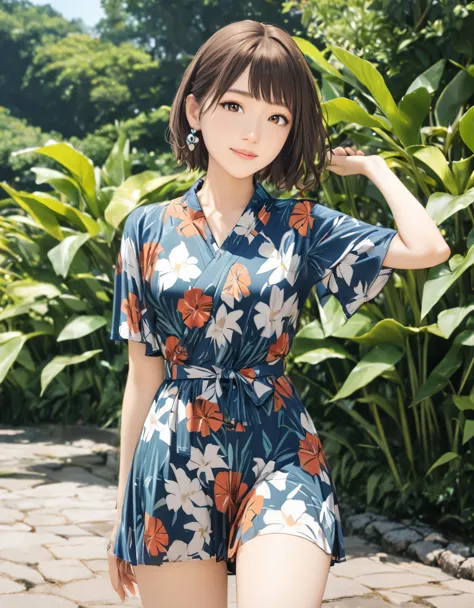 (best quality:1.2), 1girl, botanical garden, summer, cowboy shot, shoot from front