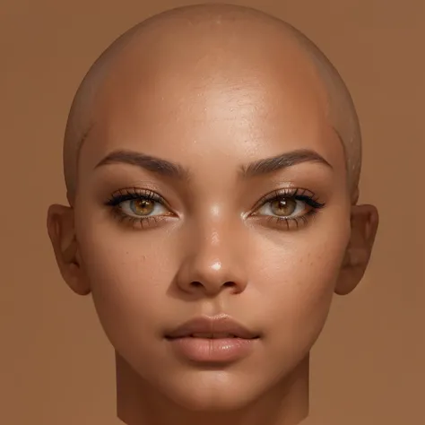 a close up of a woman with a bald head and a brown background, with very highly detailed face, highly detailed realistic face, d...