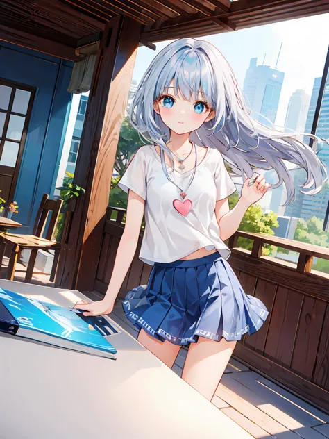 (table top, highest quality:1.2), 1 girl, alone, cute, cute, digital art、Eimei、(length, beautiful, blue hair.flowing in the wind...